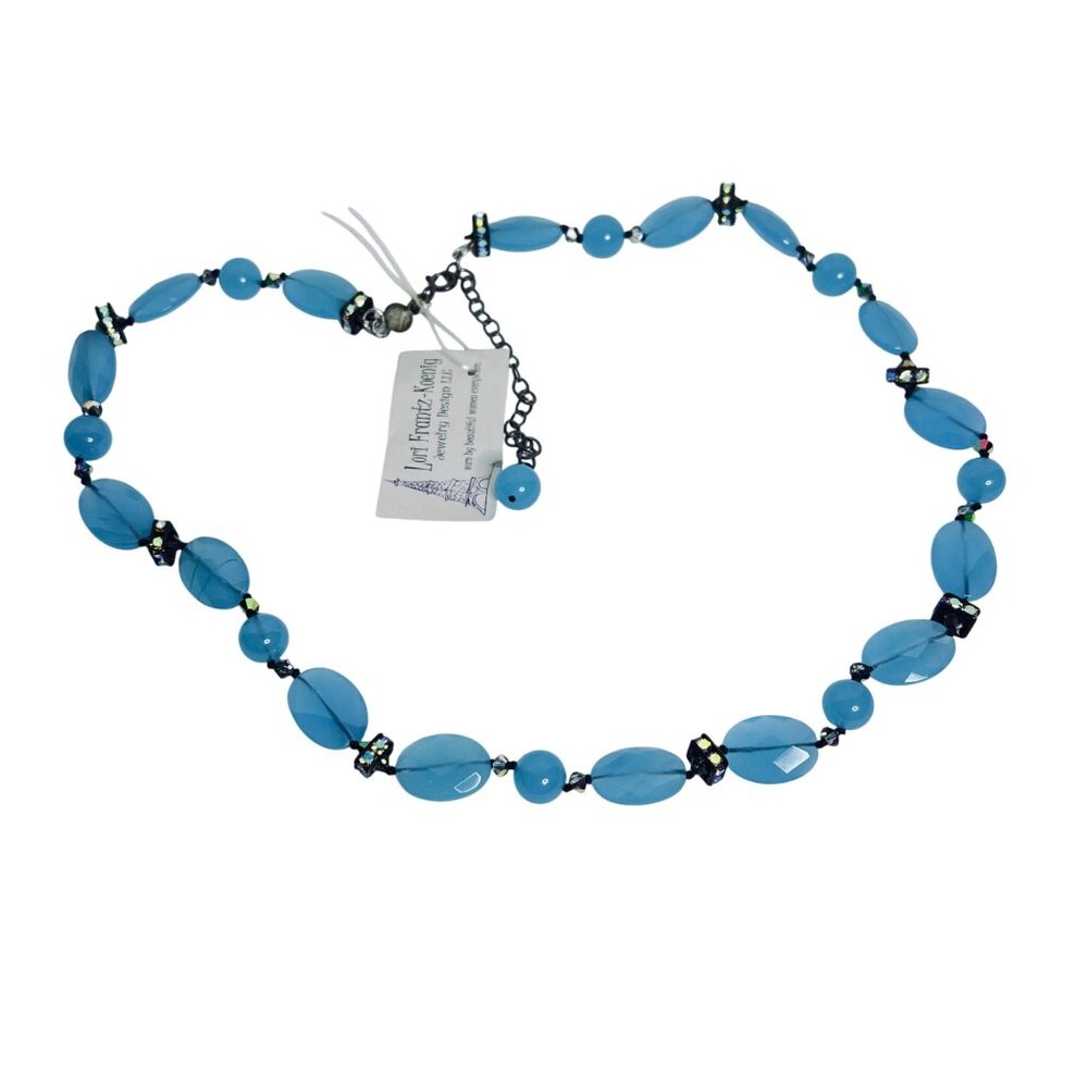 Lori Frantz-Koenig Blue Bead and AB Rhinestone Necklace (6022) - Picture 6 of 7